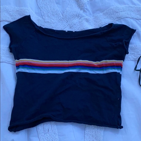 Brandy Melville Navy/ Rainbow Off the Shoulder Top - Picture 2 of 2